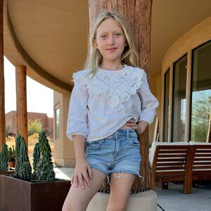 Zara Lace Yoke White Cotton Shirt Size 7